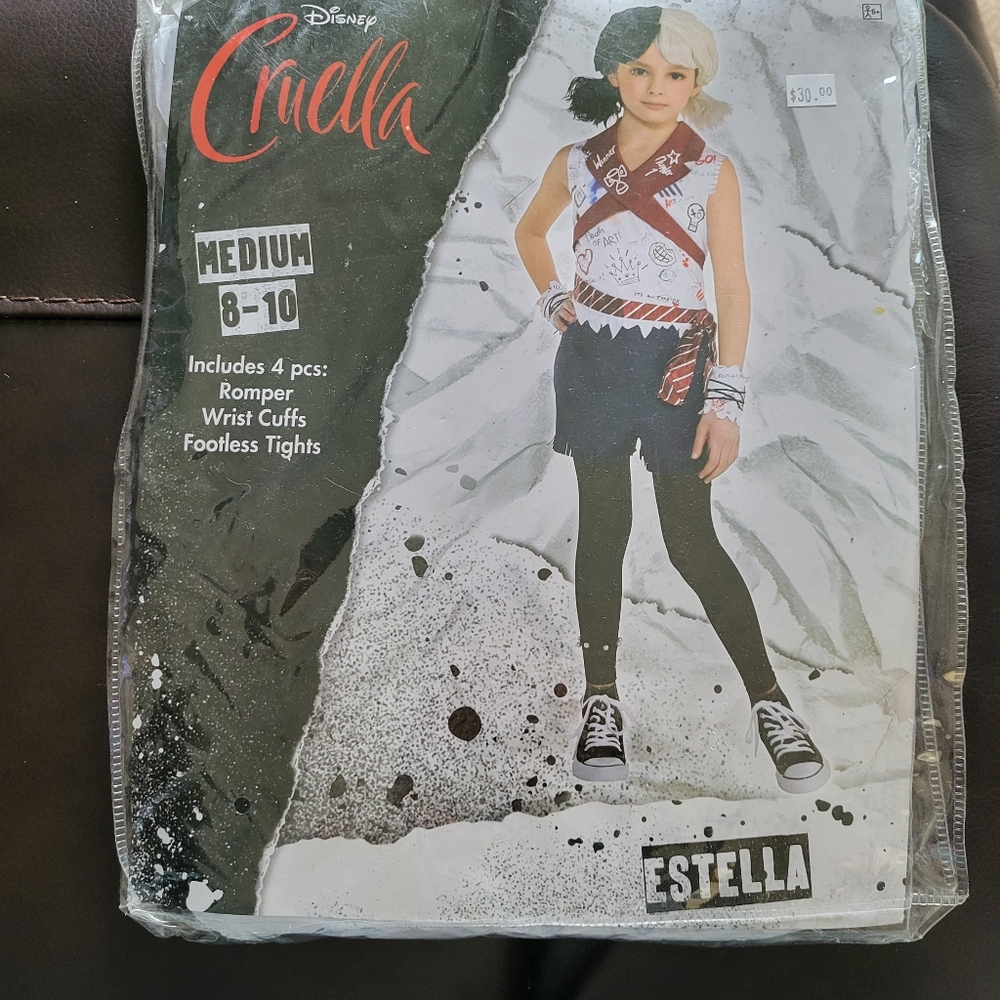 Chic Cruella Kids Costume Estella - Black, White, Red Size 8-10